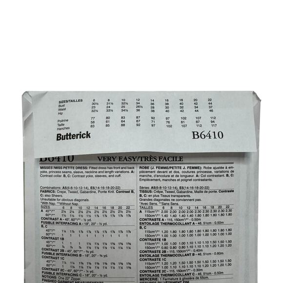 BUTTERICK Fast & Easy Sheath Dress Pattern Uncut Size A5 (6-8-10-12-14) B6410 - Picture 4 of 5